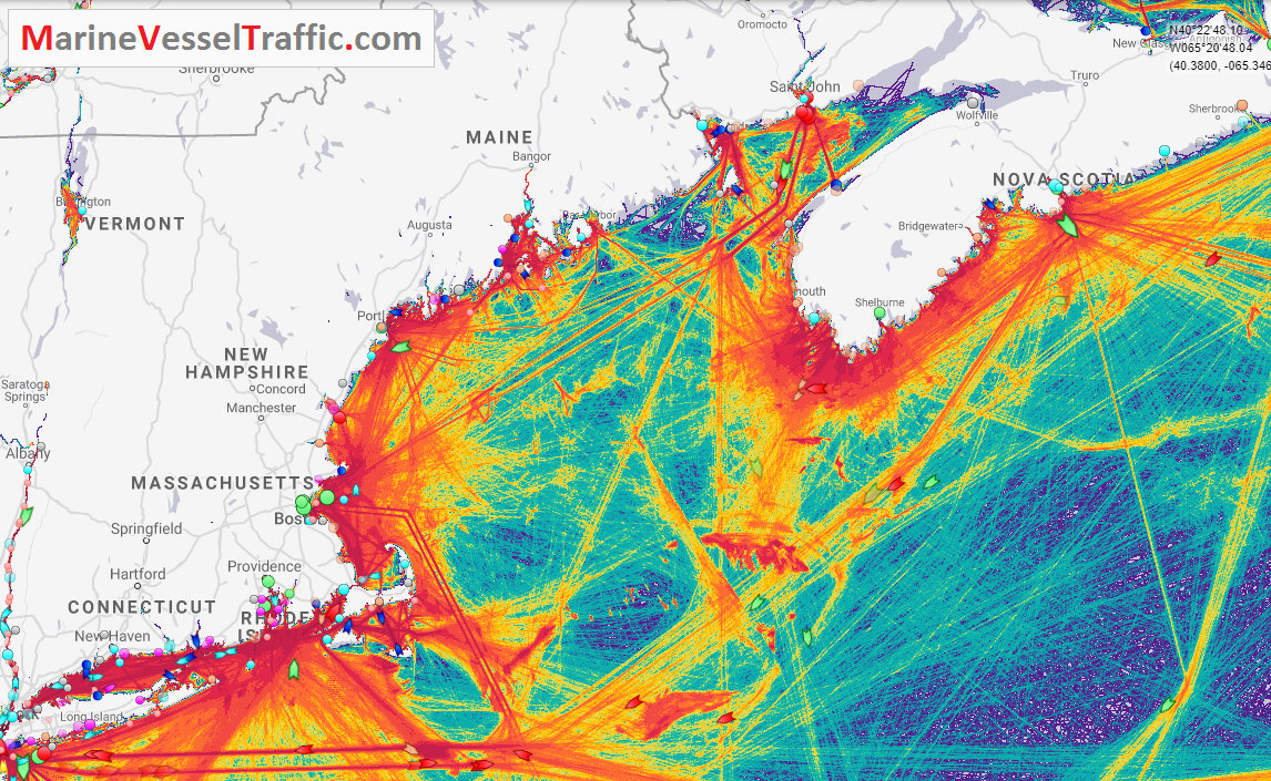 Live Marine Traffic, Density Map and Current Position of ships in GULF OF MAINE